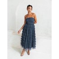 Anaya with Love Women's Bandeau Ruffle Midi Dress in Blue | Size: 12