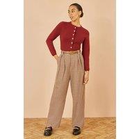 Yumi Women's Brown Check Wide Leg Trousers | Size: 12