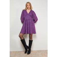 Oasis Women's Animal Jacquard Trim Detail Balloon Sleeve Mini Dress in Purple | Size: 8
