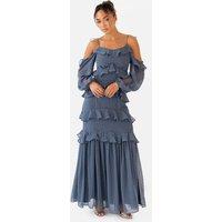 Anaya with Love Women's Cold Shoulder Ruffle Maxi Dress in Blue | Size: 14