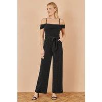 Yumi Women's Black Sparkle Stretch Bardot Jumpsuit | Size: 10