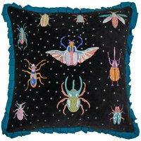 Wylder Tropics Darkling Beetles Embroidered Velvet Cushion in Black | Size: 50 cm x 50 cm