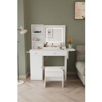 Living and Home Dressing Table with LED Illuminated Mirror in White