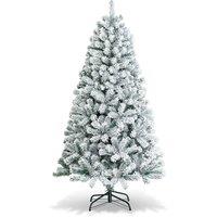Gymax 6FT Snow Flocked Artificial Christmas Tree Hinged Xmas Tree 600 Tips in Green