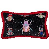 Wylder Tropics Darkling Beetles Embroidered Velvet Cushion in Black | Size: 30 cm x 50 cm