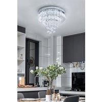 H&O Direct 34W Stainless Steel LED Ceiling Light with K9 Crystal Lampshade in Silver