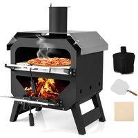 Gymax Outdoor Pizza Oven Portable Wood-Fired Pizza Stove-Black in Black