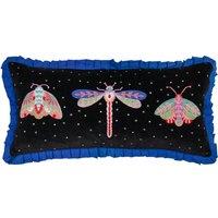 Wylder Tropics Darkling Beetles Embroidered Velvet Cushion in Black | Size: 30 cm x 50 cm