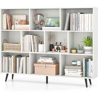 Gymax 10-Cube Freestanding Bookcase 140 CM Mid Century Storage Organizer in White