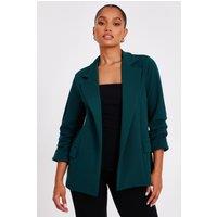Quiz Women's Green Petite Ruched Sleeve Blazer | Size: 6