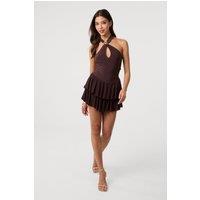 Pink Vanilla Women's Brown Keyhole Rara Playsuit | Size: Medium