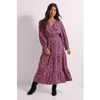 Dorothy Perkins Women's Petite Pink Animal Wrap Front Tiered Skirt Midaxi Dress | Size: 8