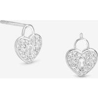 Simply Silver Women's Sterling Silver 925 Pave Padlock Heart Stud Earrings