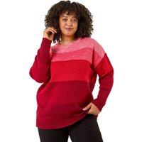 Roman Women's Curve Ombre Stripe Knit Jumper in Red | Size: 20
