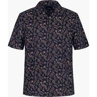 Enorsia Men's Pencilled Revere Collar Short Sleeve Shirt in Navy | Size: Medium