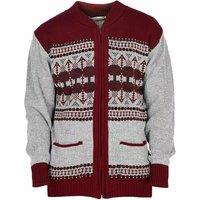 MyShoeStore Men's Classic Argyle Knit Zip-Up Cardigan - V-Neck Long Sleeve Warm Winter Jumper in Red | Size: XL