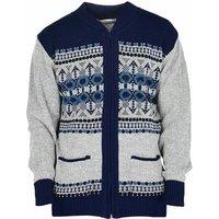 MyShoeStore Men's Classic Argyle Knit Zip-Up Cardigan - V-Neck Long Sleeve Warm Winter Jumper in Navy | Size: 2XL