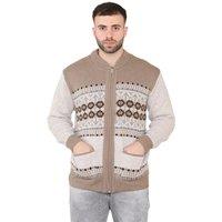 MyShoeStore Men's Classic Argyle Knit Zip-Up Cardigan - V-Neck Long Sleeve Warm Winter Jumper in Beige | Size: Medium