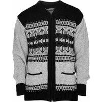 MyShoeStore Men's Classic Argyle Knit Zip-Up Cardigan - V-Neck Long Sleeve Warm Winter Jumper in Black | Size: Large