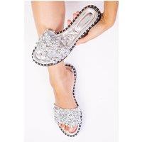 Where's That From Women's 'Belle' Diamante Sparkly Flat Sliders in Silver | Size: 7
