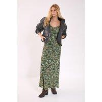 NastyGal Women's Floral Chiffon Cowl Ruffle Split Maxi Dress in Green | Size: 8