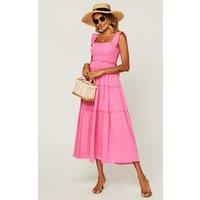 FS Collection Women's Hem Detail Tiered Maxi Dress in Pink | Size: Large