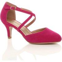 AJVANI Women's High Heel Crossed Straps 2 Part Heels in Fuchsia | Size: 6