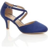 AJVANI Women's High Heel Crossed Straps 2 Part Heels in Cobalt | Size: 3