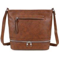 Fontanella Fashion Women's Ithnan Quadruple Zips PU Leather Crossbody Messenger Bag in Dark Brown