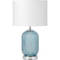 First Choice Lighting Turquoise Ribbed Glass Lamp with White Shade in Silver