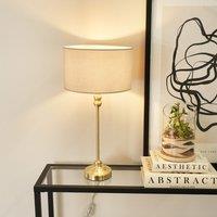 ValueLights Maggie Gold Metal Candlestick Slim Table Lamp with Fabric Drum Lamp Shade in Natural