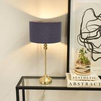 ValueLights Maggie Gold Metal Candlestick Slim Table Lamp with Fabric Drum Lamp Shade in Navy