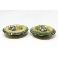 Verano Spanish Ceramics Torres Ferreras Mediterraneo Hand Dipped Set of 2 Inverted Pasta Bowls (D) 22cm x (H) 6cm in Dark Green