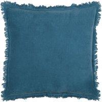 Furn Gracie 100% Cotton Velvet Fringed Cushion in Dark Blue | Size: 45 cm x 45 cm