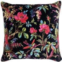 Paoletti Paradise Nature Print Velvet Cushion in Black