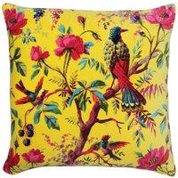 Paoletti Paradise Nature Print Velvet Cushion in Bright Yellow