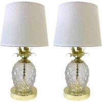 First Choice Lighting Pair of Gold Pineapple Touch Lamps with White Shades