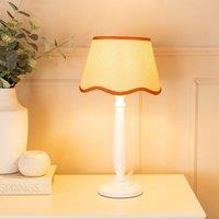 ValueLights Victoria White Wood Candlestick Table Lamp with Linen Scallop Trim Tapered Shade in Burnt Orange