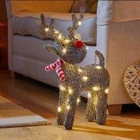 Samuel Alexander 66cm Battery Operated Rattan Woven Cupid Reindeer with Warm White LEDs in Grey