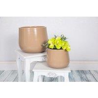 Verano Spanish Ceramics Epoxi Cylinder Beige Semi Gloss Home Dcor Display Indoor Plant Pot 29cm