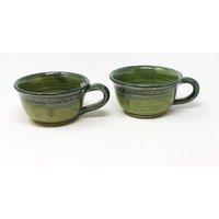 Verano Spanish Ceramics Torres Ferreras Mediterraneo Hand Dipped Set of 2 Breakfast/Tea Cups (D) 12cm x (H) 6.5cm in Dark Green
