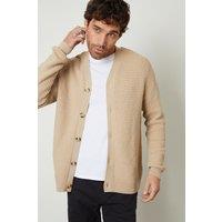 Threadbare Men's Basket Stitch V-neck Cardigan in Brown | Size: Medium