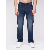 Henleys Breeze Men's Straight-Fit Stretch Denim Jeans with Woven Label Detail in Dark Navy | Size: W32 L32