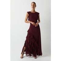 Coast Women's Honoured Ruffle Georgette Maxi Bridesmaid Dress in Malbec | Size: 12