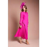 Coast Women's Long Sleeve Pleated Crepe Midaxi Dress in Pink | Size: 8