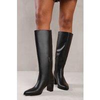 Where's That From Women's 'Delta' Block Heel Knee High Boots With Side Zip in True Black | Size: 8