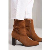Where's That From Women's 'North' Wide Fit Block Heel Boot With Buckle Detail in Brown | Size: 5E