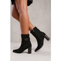 Where's That From Women's 'North' Wide Fit Block Heel Boot With Buckle Detail in Black | Size: 4E