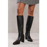 Where's That From Women's 'Ainsley' Block Heel Knee High Boots with Stitch Detail in Black | Size: 8
