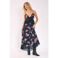 NastyGal Women's Floral Chiffon Lace Ruffle Maxi Dress in Black | Size: 6